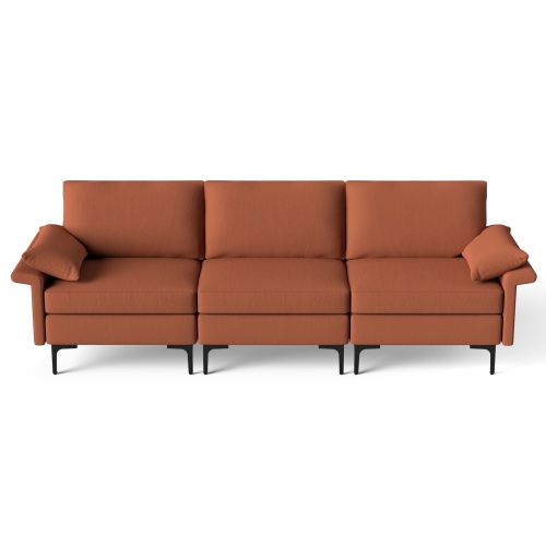Costway Modern Modular Fabric 3-Seat Sofa Couch Living Room Furniture w/ Metal Legs Red