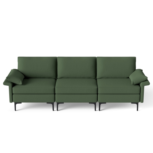 Costway Modern Modular Fabric 3-Seat Sofa Couch USB Sofa w/ Socket USB Ports & Metal Legs Green