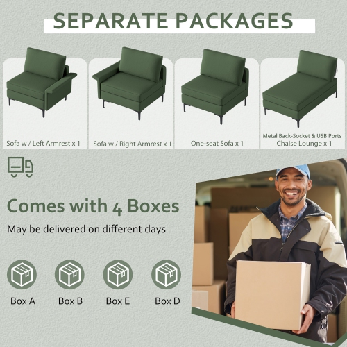 Costway Modern Modular L-shaped Sectional Sofa USB Sofa w/ Reversible Chaise & 2 USB Ports Green