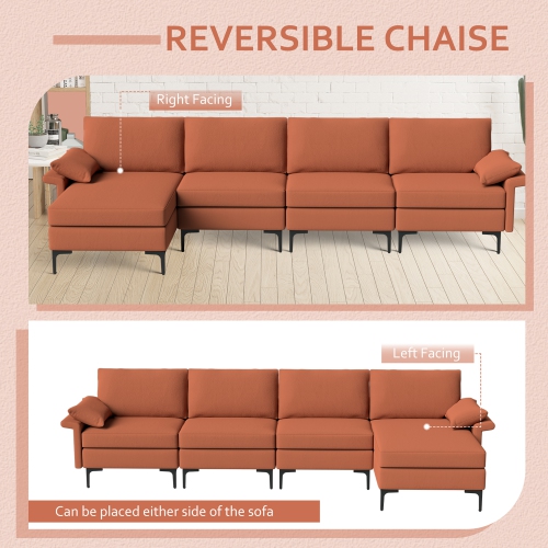 Costway Modern Modular L-shaped Sectional Sofa USB Sofa w/ Reversible Chaise & 2 USB Ports Red