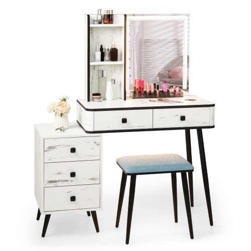Costway Vanity Makeup Table Set 3-Color Dimmable Human Body Induction LED Light