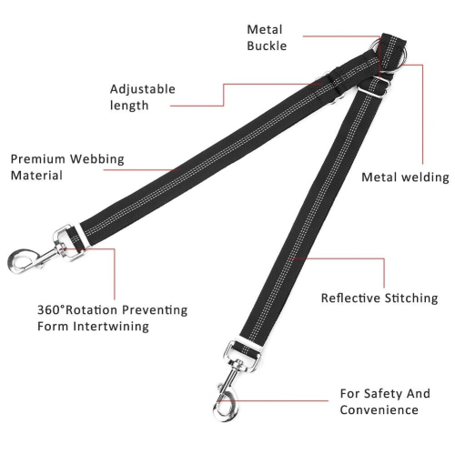 Double laisses pour chien Tangle Pet : confortable, absorbant les chocs, réfléchissant CA