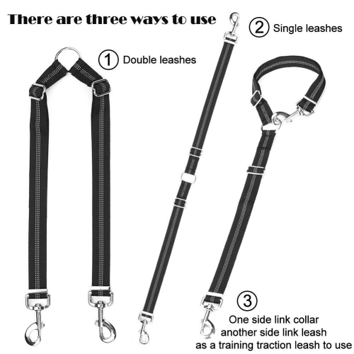 No Tangle Pet Dog Double Leashes - Comfortable, Shock Absorbing, Reflective CA
