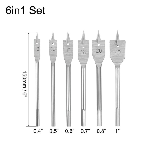 6Pcs Flat Drill Bit Set Hex Shank Wood 10 12 16 18 20 25Mm for Woodworking