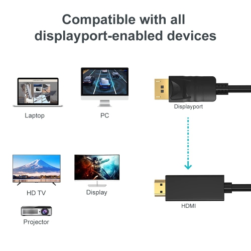 DisplayPort to HDMI Cable DP to HDMI 4K Video Converter Cord 6Ft 1.8M