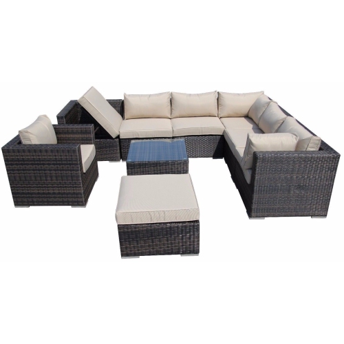 FURNITURE ONE  9 Pieces Patio Recliner Furniture Set Aluminum Frame Full Assembled