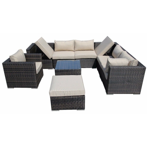 Furniture One 9 Pieces Patio Recliner Furniture Set Aluminum Frame Full Assembled