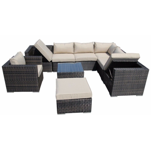 Furniture One 9 Pieces Patio Recliner Furniture Set Aluminum Frame Full Assembled