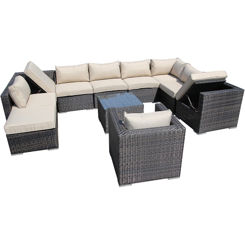 Furniture One 11 Pieces Patio Recliner Furniture Set Aluminum Frame Full Assembled Brown