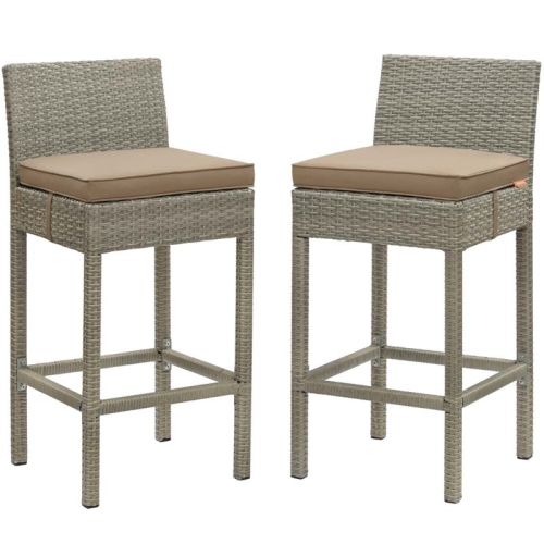 MODWAY  Conduit Rattan Outdoor Bar Stool In Light And Mocha (Set Of 2) In Gray