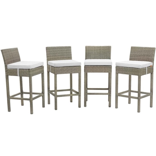 MODWAY  Conduit Rattan Outdoor Bar Stool In Light Gray And (Set Of 4) In White