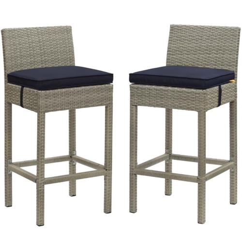 Modway Conduit Rattan Outdoor Bar Stool in Light Gray and Navy