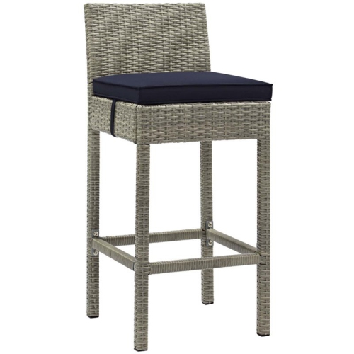 Modway Conduit Rattan Outdoor Bar Stool in Light Gray and Navy