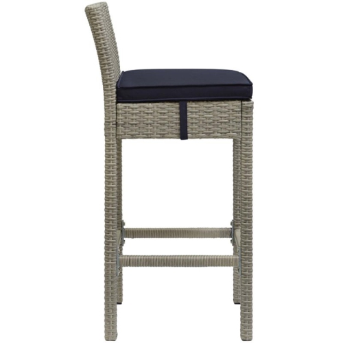 Modway Conduit Rattan Outdoor Bar Stool in Light Gray and Navy