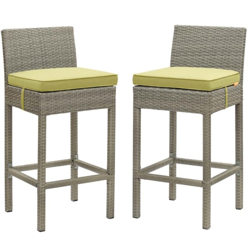 Modway Conduit Rattan Outdoor Bar Stool in Light Gray and Peridot