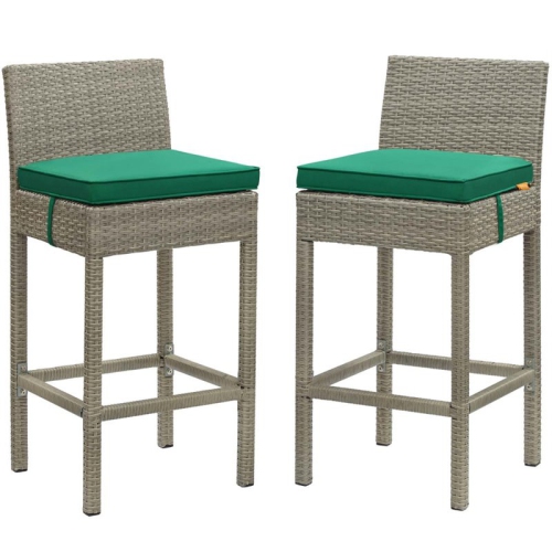 MODWAY  Conduit Rattan Outdoor Bar Stool In Light Gray And (Set Of 2) In Green