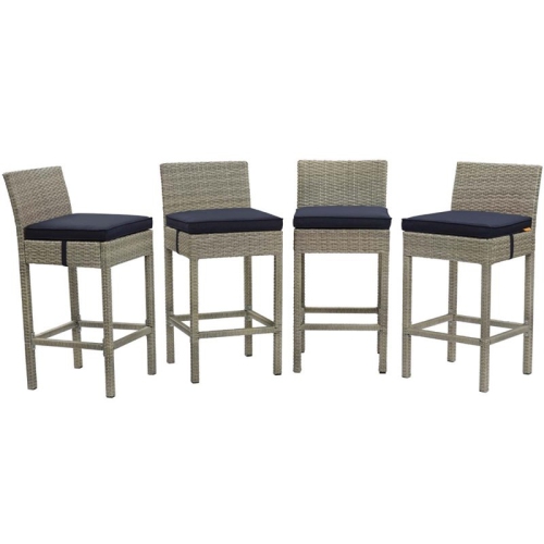 MODWAY  Conduit Rattan Outdoor Bar Stool In Light And Navy (Set Of 4) In Gray
