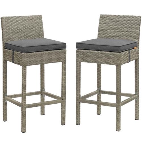 MODWAY  Conduit Rattan Outdoor Bar Stool In Light And Charcoal (Set Of 2) In Gray