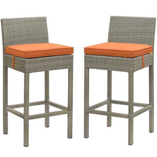 MODWAY  Conduit Rattan Outdoor Bar Stool In Light Gray And (Set Of 2) In Orange