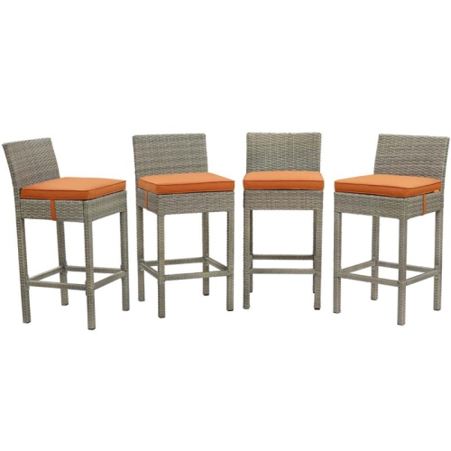 MODWAY  Conduit Rattan Outdoor Bar Stool In Light Gray And (Set Of 4) In Orange