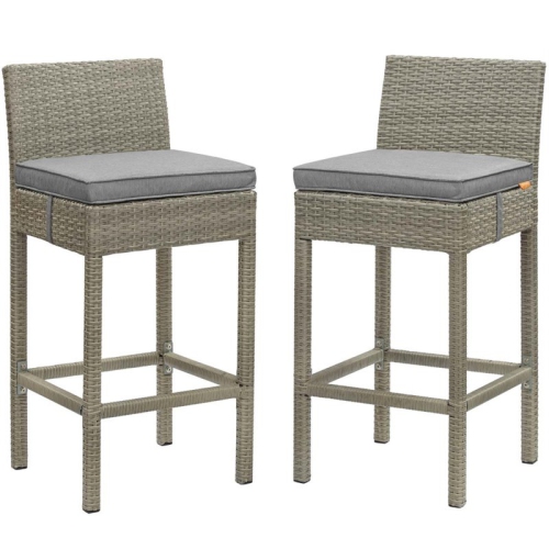 MODWAY  Conduit Rattan Outdoor Bar Stool In Light And (Set Of 2) In Gray