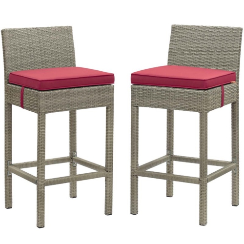 MODWAY  Conduit Rattan Outdoor Bar Stool In Light Gray And (Set Of 2) In Red