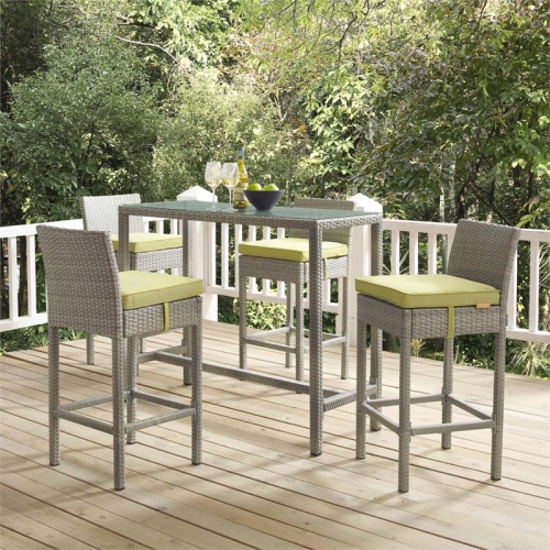 Modway Conduit Rattan Outdoor Bar Stool in Light Gray and Peridot