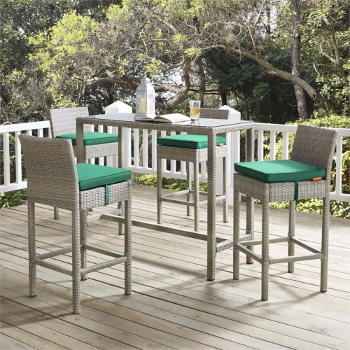 Modway Conduit Rattan Outdoor Bar Stool in Light Gray and Green