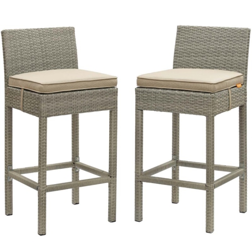 MODWAY  Conduit Rattan Outdoor Bar Stool In Light And Beige (Set Of 2) In Gray