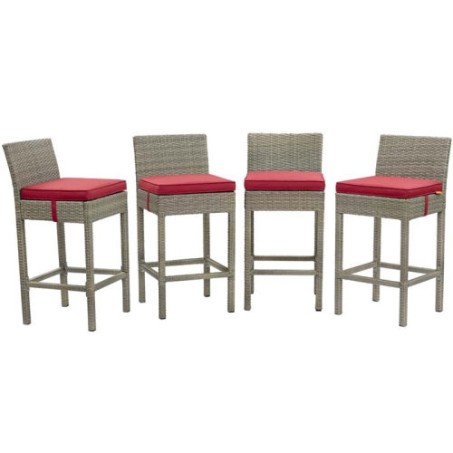 MODWAY  Conduit Rattan Outdoor Bar Stool In Light Gray And (Set Of 4) In Red