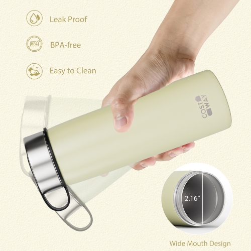 Costway 22 oz Double Wall Insulated Water Bottle Stainless Steel w/ 2 Lids & Straw