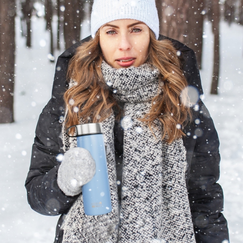 Costway 22 oz Double Wall Insulated Water Bottle Stainless Steel w/ 2 Lids & Straw