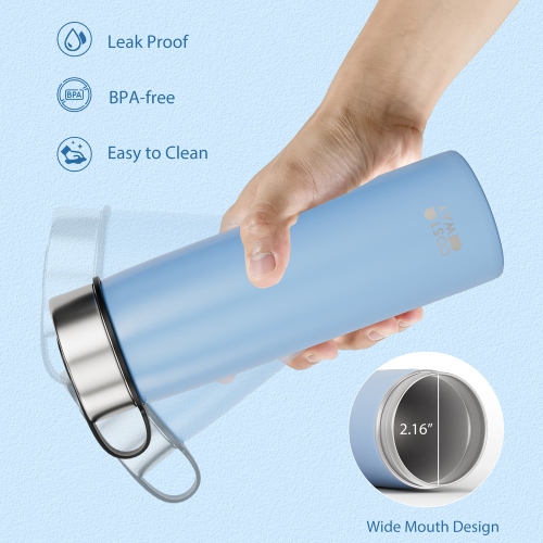 Costway 22 oz Double Wall Insulated Water Bottle Stainless Steel w/ 2 Lids & Straw