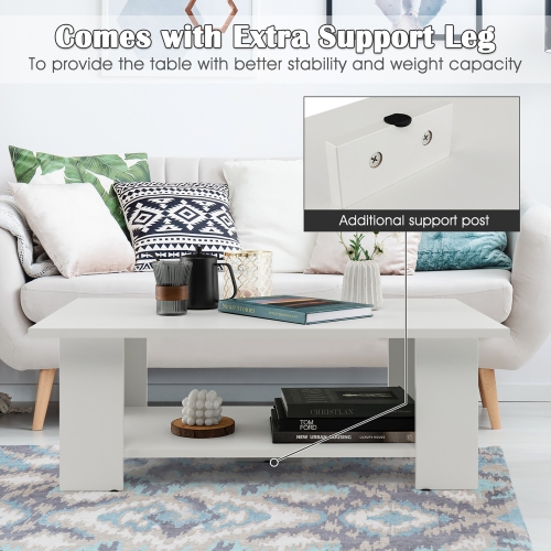 Costway Coffee Table 2-Tier Modern Center Cocktail Table with Storage Shelf for Living Room