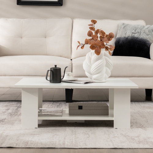 Costway Coffee Table 2-Tier Modern Center Cocktail Table with Storage Shelf for Living Room
