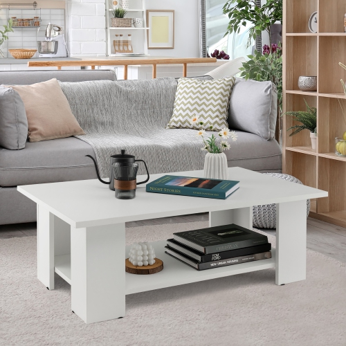 Costway Coffee Table 2-Tier Modern Center Cocktail Table with Storage Shelf for Living Room
