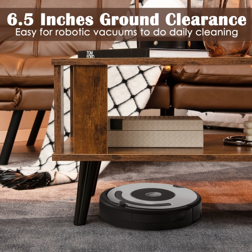 Costway Coffee Table Retro Mid-Century Coffee Table W/Storage Open Shelf Living Room