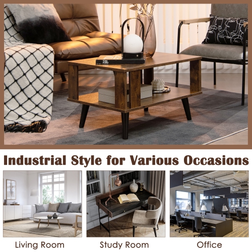 Costway Coffee Table Retro Mid-Century Coffee Table W/Storage Open Shelf Living Room
