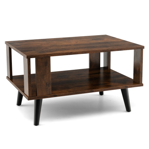 Costway Coffee Table Retro Mid-Century Coffee Table W/Storage Open Shelf Living Room