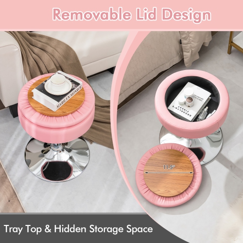 Costway Vanity Stool Adjustable 360° Swivel Storage Makeup Chair w/ Removable Tray