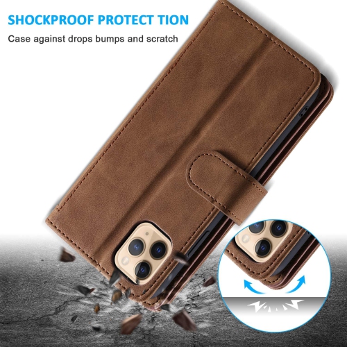 Atlas Wallet Case Premium Leather Protector Cover with 9-Slots ID&Credit Cards Pocket with Side Cash Pocket with Stand For iPhone 14 - Brown