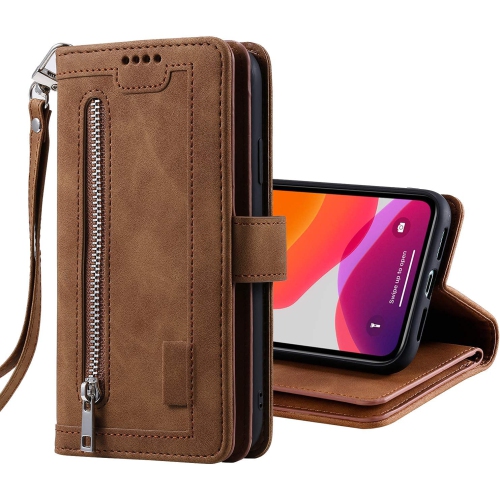 Atlas Wallet Case Premium Leather Protector Cover with 9-Slots ID&Credit Cards Pocket with Side Cash Pocket with Stand For iPhone 14 - Brown