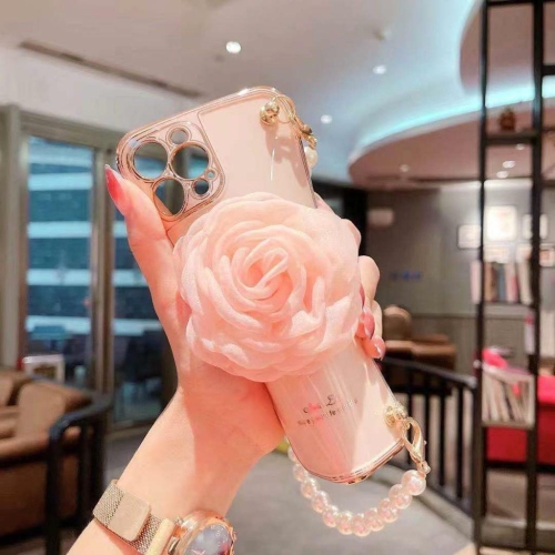 Apple iPhone 12 Pro Max Women Wrist Chain Bracelet Heavy Duty Case Luxury Silicone Flower Cover