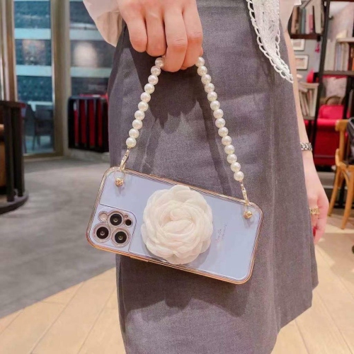 Apple iPhone 12/12 Pro Women Wrist Chain Bracelet Heavy Duty Case Luxury Silicone Flower Cover