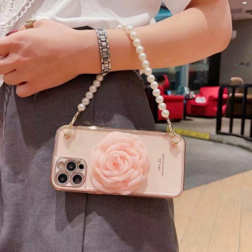 Apple iPhone 11 Pro Max Women Wrist Chain Bracelet Heavy Duty Case Luxury Silicone Flower Cover