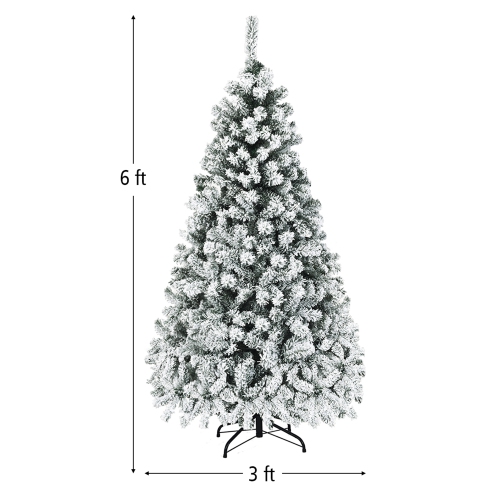 Gymax 6 FT Pre-Lit Christmas Tree Snow Flocked Hinged Pine Tree w/ Metal Stand