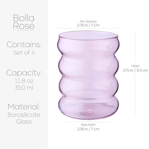 Galateo Capri Collection Bolla Rosé Bubble-Shaped Borosilicate Drinking Glasses - Set of 4