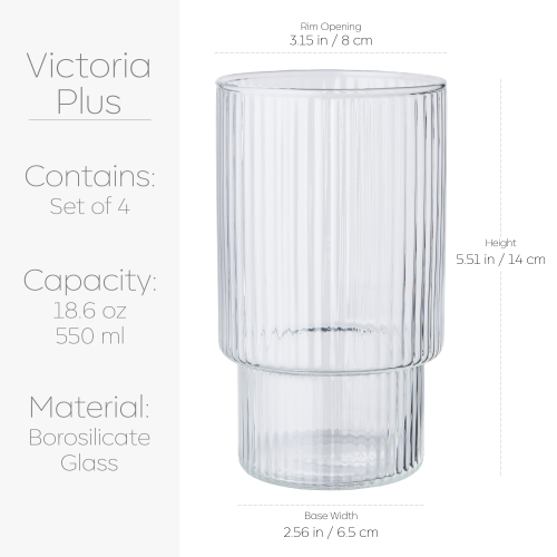 Verres à boire nervurés borosilicaté Capri de Galateo - Ensemble de 4