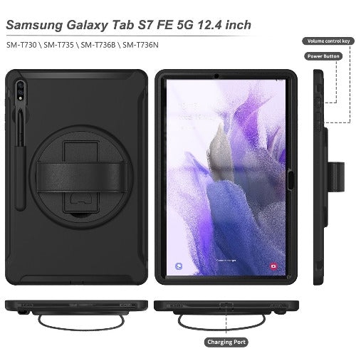 SaharaCase - Protection Hand Strap Case for Samsung Galaxy Tab S7 FE - Black