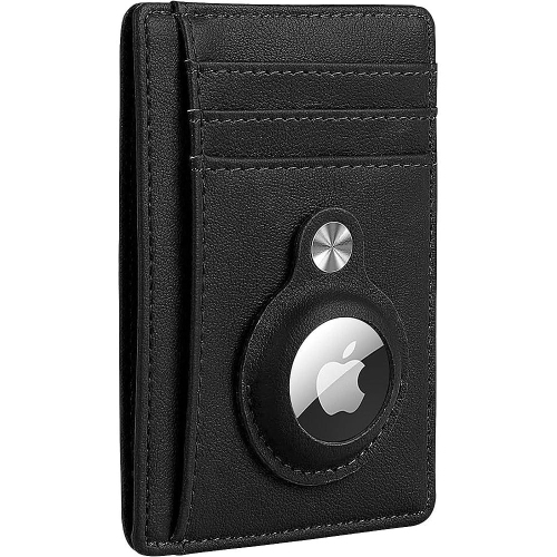 SAHARACASE  - Slim Genuine Leather Wallet Case for Apple Airtag - In Black Great Wallet